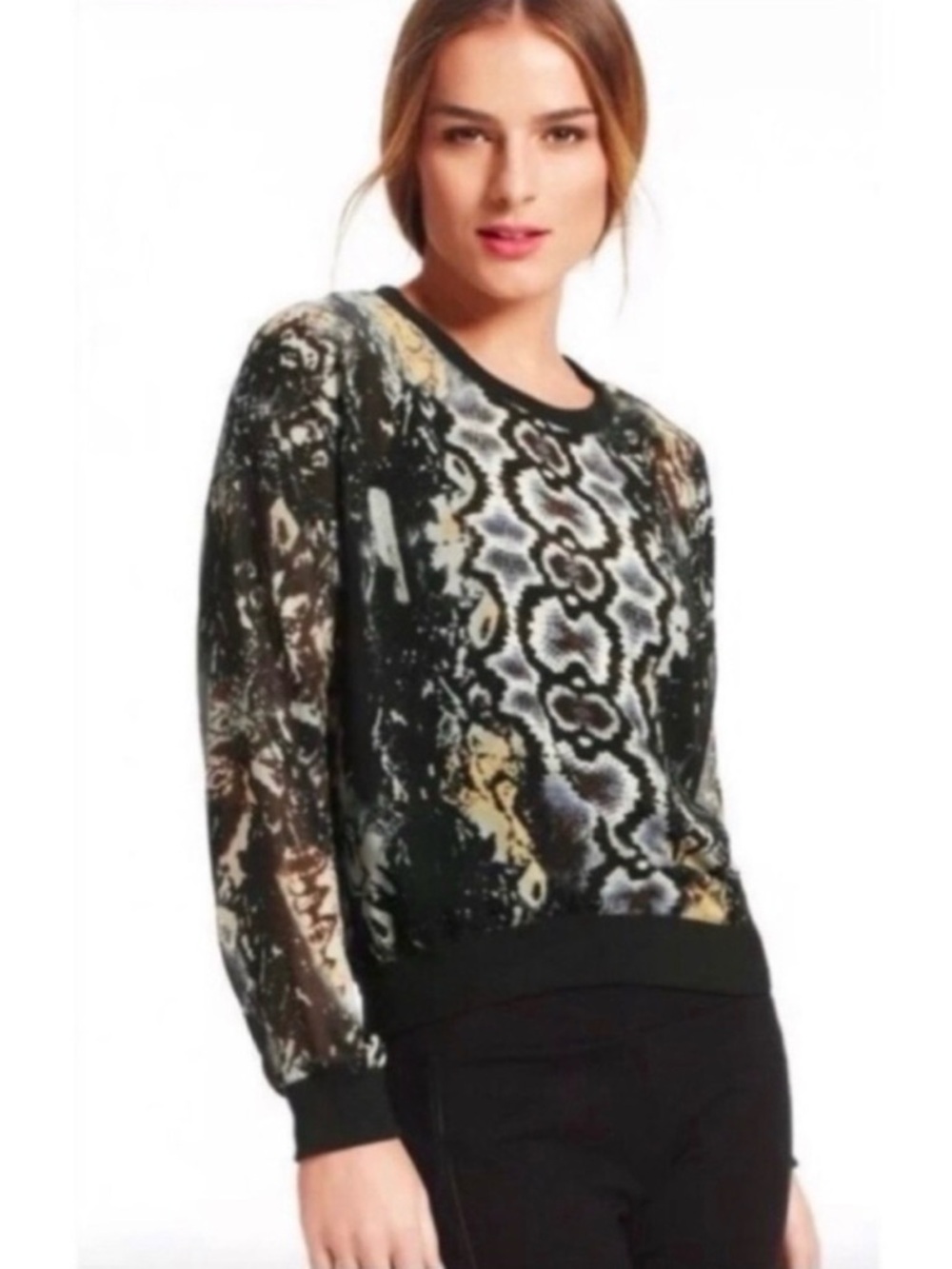 Cabi Snakeskin Sheer Long Sleeve Shirt Medium